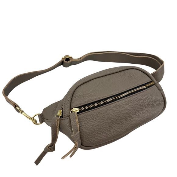 OLIVEVE Willa Waist Bag Convertible Crossbody Italian Buffalo Leather Gray Tan - Picture 4 of 11